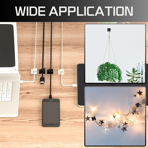 KGROTE Cable Clips - 100PCS Strong Adhesive Wire Holders for Desk, Wall & Car | Medium Black