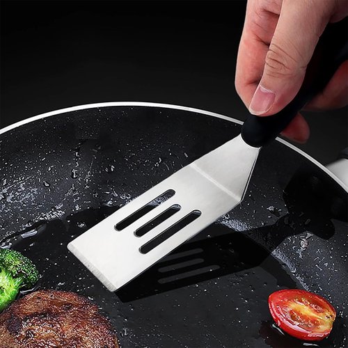 2-Pieces Small Metal Spatula Set, Mini Metal Spatulas for Kitchen Use, Stainless Steel Spatula for Flipping, Serving & Turning Pancakes, Eggs, Brownies, Cookies, Cakes & Desserts (2 PC SLOTTED)