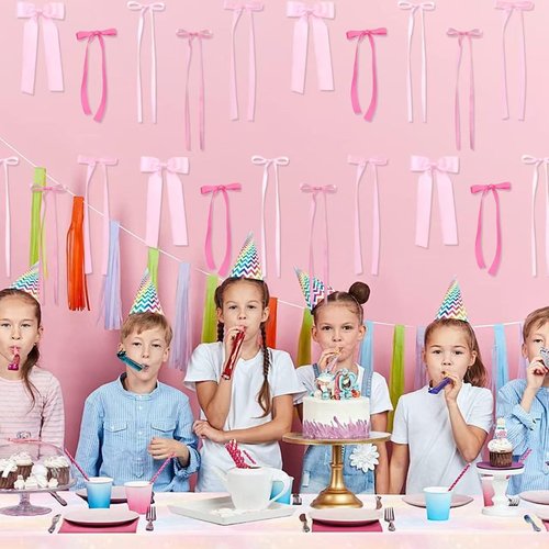 50Pcs Pink Bows for Wall Decor - DIY Bow Photo Backdrop, FCQWMTSD Ribbon Bow Garland, Party Decorations for Birthday, Baby Shower, Bachelorette, Wedding,Room Bedroom Decor