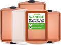 NutriChef 5-Piece Non-Stick Bakeware Set - Premium Carbon Steel Pans with Silicone Handles for Baking & Roasting