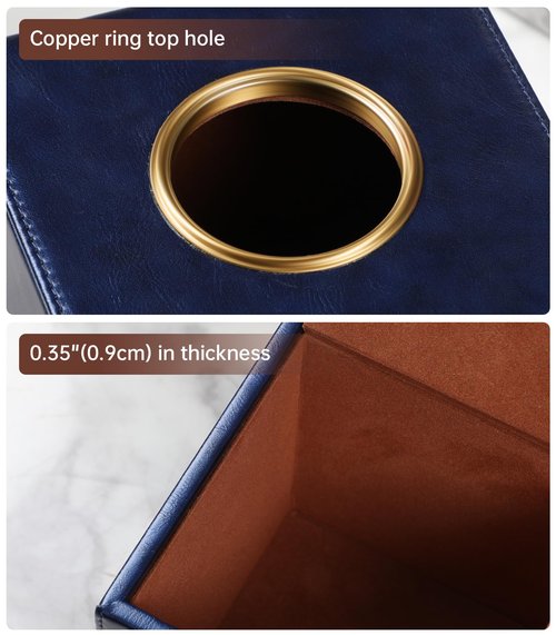 MEIBOOCH Square Tissue Box Cover, Luxury PU Leather Tissue Holder with Magnetic Closure (Navy Blue)
