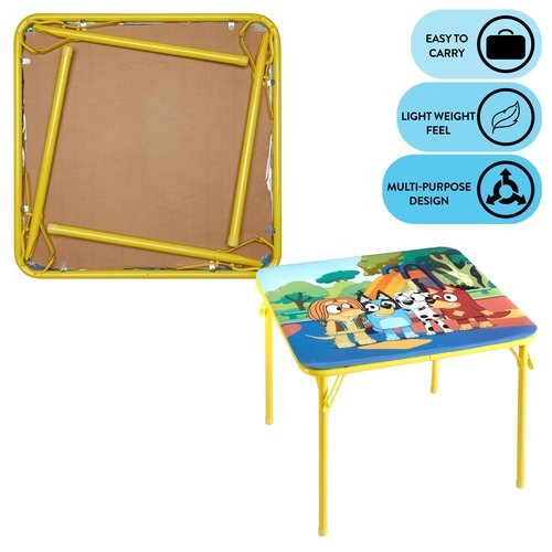 Bluey Kids Table and Chair Set, 3 Piece Folding Activity Set with Square Table & 2 Chairs,Furniture for Playroom, Crafting, Ages 3+