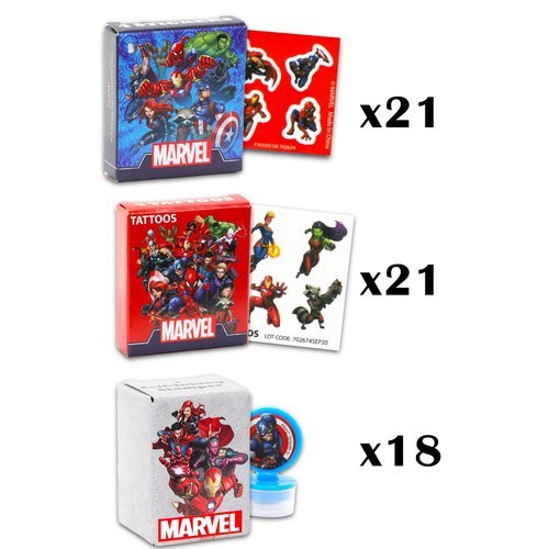 Avengers Party Favors Bulk Set ~ Bundle with 60 Pieces Avengers Favor Boxes with Stickers, Tattoos, and Stampers for Kids Birthday Party | Avengers Classroom Prize Boxes