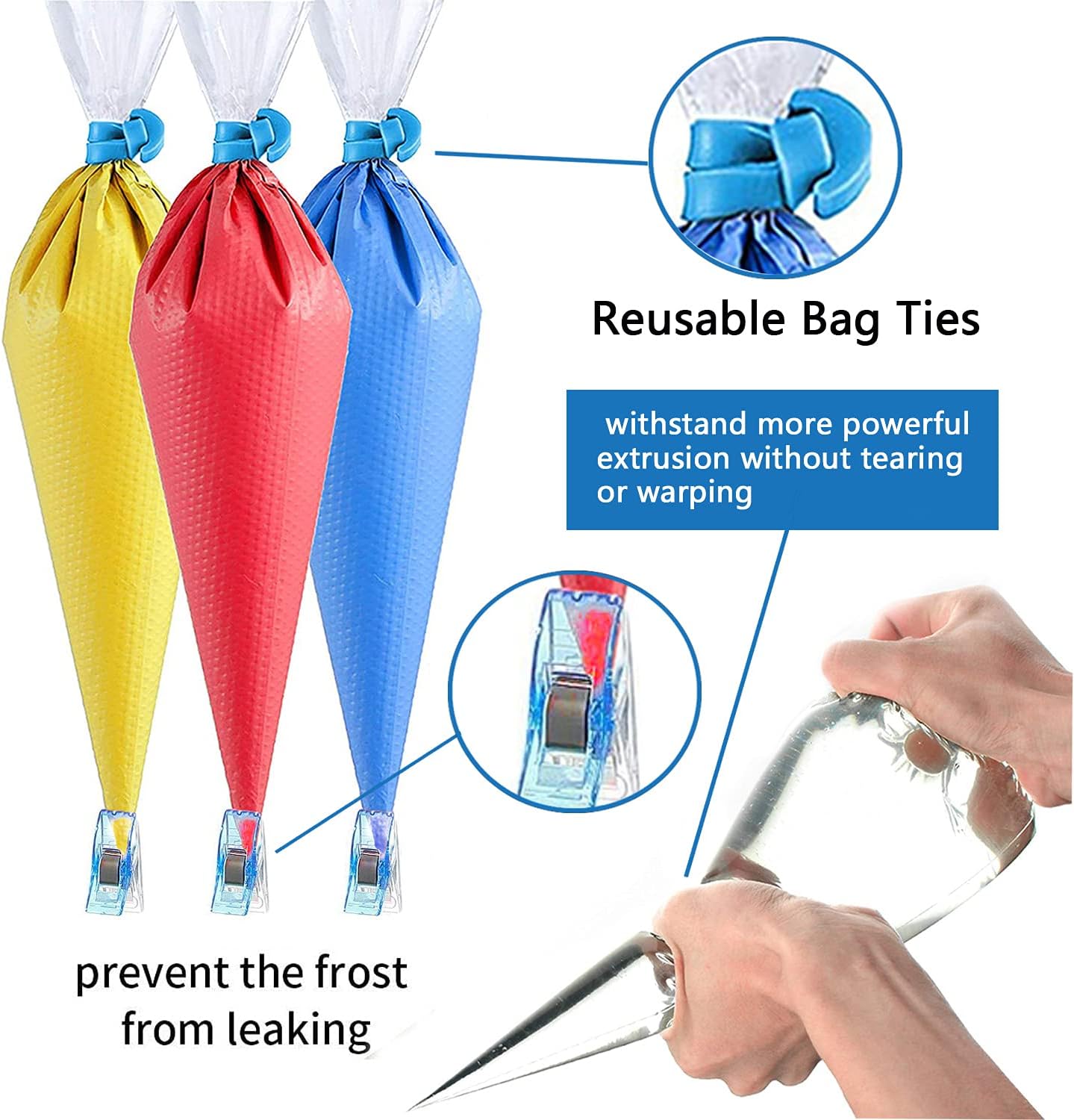Tipless Piping Bags - 122-Piece Set with 100 Disposable Pastry Bags for Icing & Cookie Decorating | Includes Ties, Clips & Scriber Needle - Perfect for Cake Decorating (10 Inch)