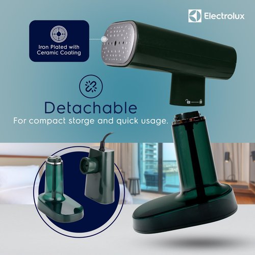Electrolux SnapSteam Steamer for Clothes - Powerful 1200W Handheld Detachable Steam Press Iron Wrinkle Remover Portable Travel Steamer for Garments, Fabrics & Curtains, Green