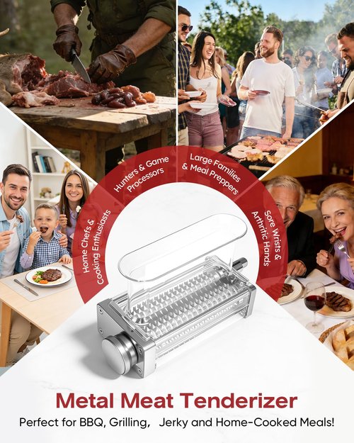 Adjustable Meat Tenderizer Attachment for KitchenAid Stand Mixers 3 Thickness Settings with Wide Metal Wheel & Tall Chute Meat Tenderizer Tool (meat tenderizer)