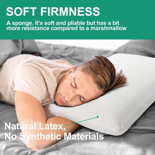 WYUSOLP 100% Natural Talalay Latex Pillow Sleeping Bed Pillows, Extra Soft Luxury Queen Pillow, Perfectly Aligns for Side/Back Pain, Stomach, Neck, Removable Breathable Cotton Cover (Queen (Medium))