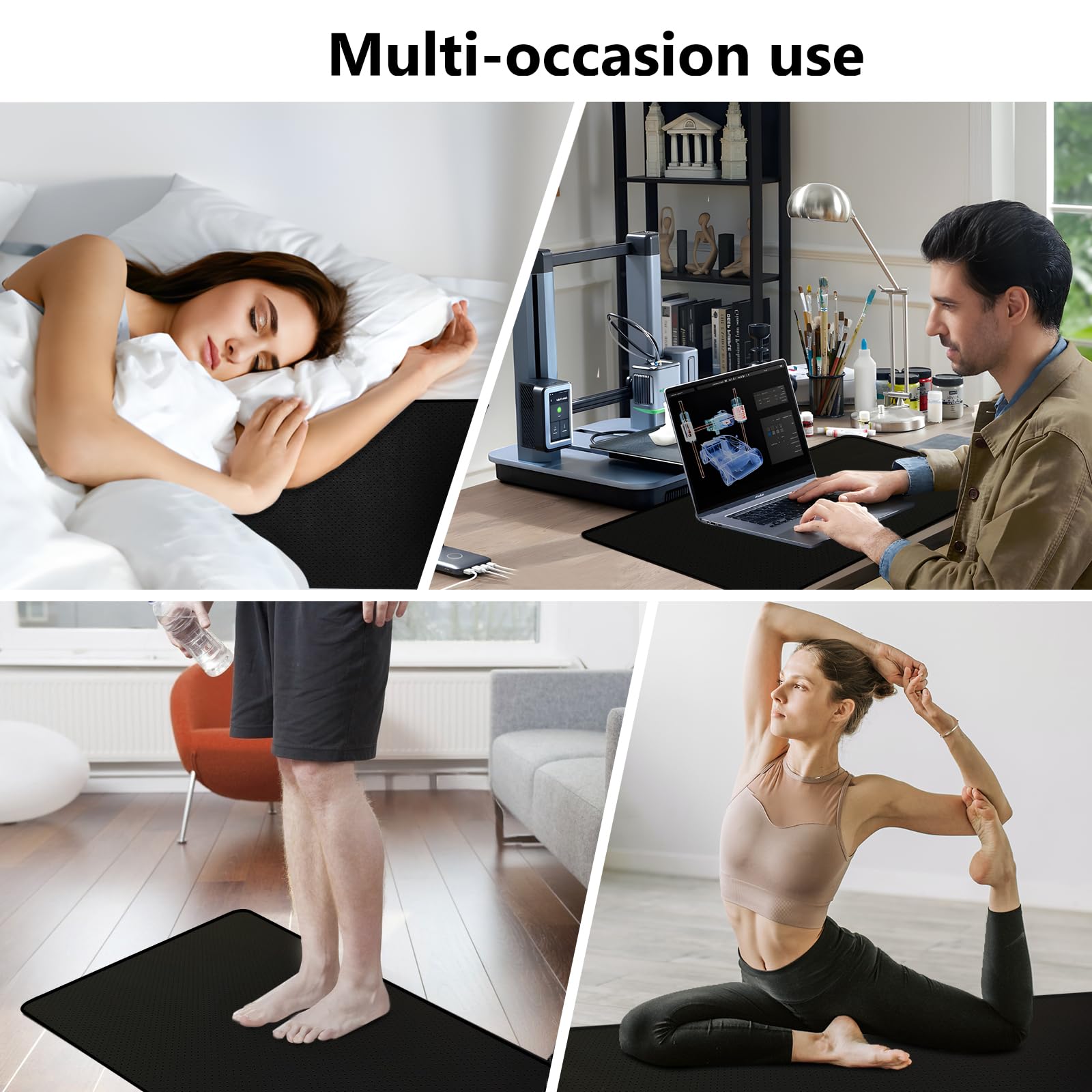 Grounding Mat for Bed, Grounding Pad for Sleeping, Anti-Slip PU Leather Mattress with Grounding Cord for Enhanced Sleep & Comfort Suitable for Feet & Desk 27''×60''(Queen)