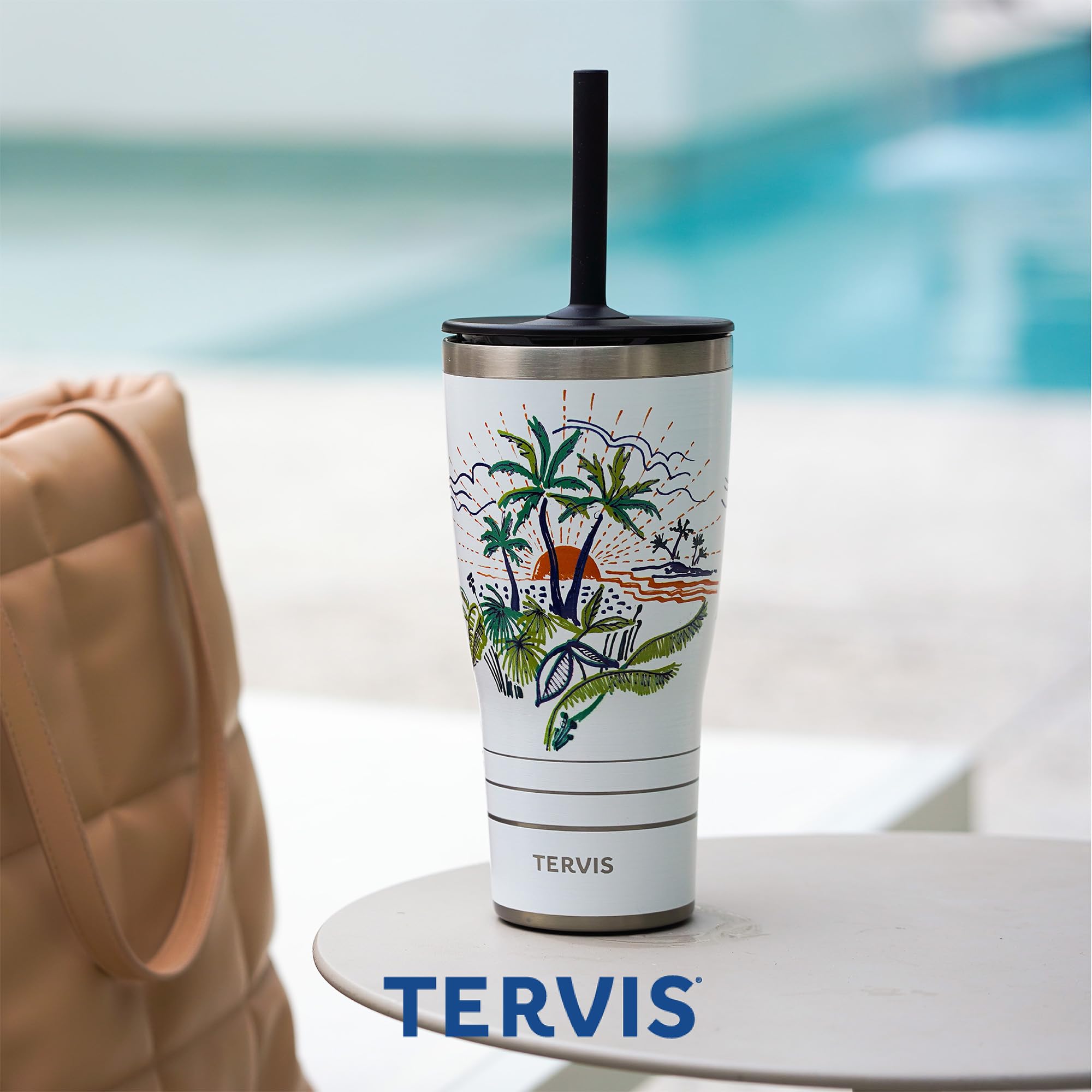 Tervis Traveler Florida Fun Map Triple Walled Insulated Tumbler Travel Cup Keeps Drinks Cold & Hot, 30oz with Straw Lid, Stainless Steel
