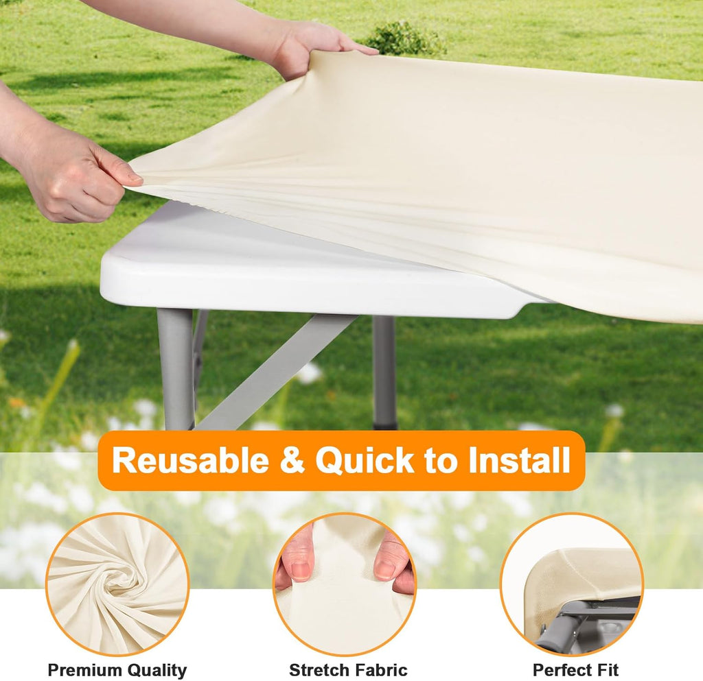 Stretchy Spandex Table Cover by [Brand Name] - 34" x 34" Ivory Fitted Tablecloth, Washable & Wrinkle-Resistant for Indoor/Outdoor Use