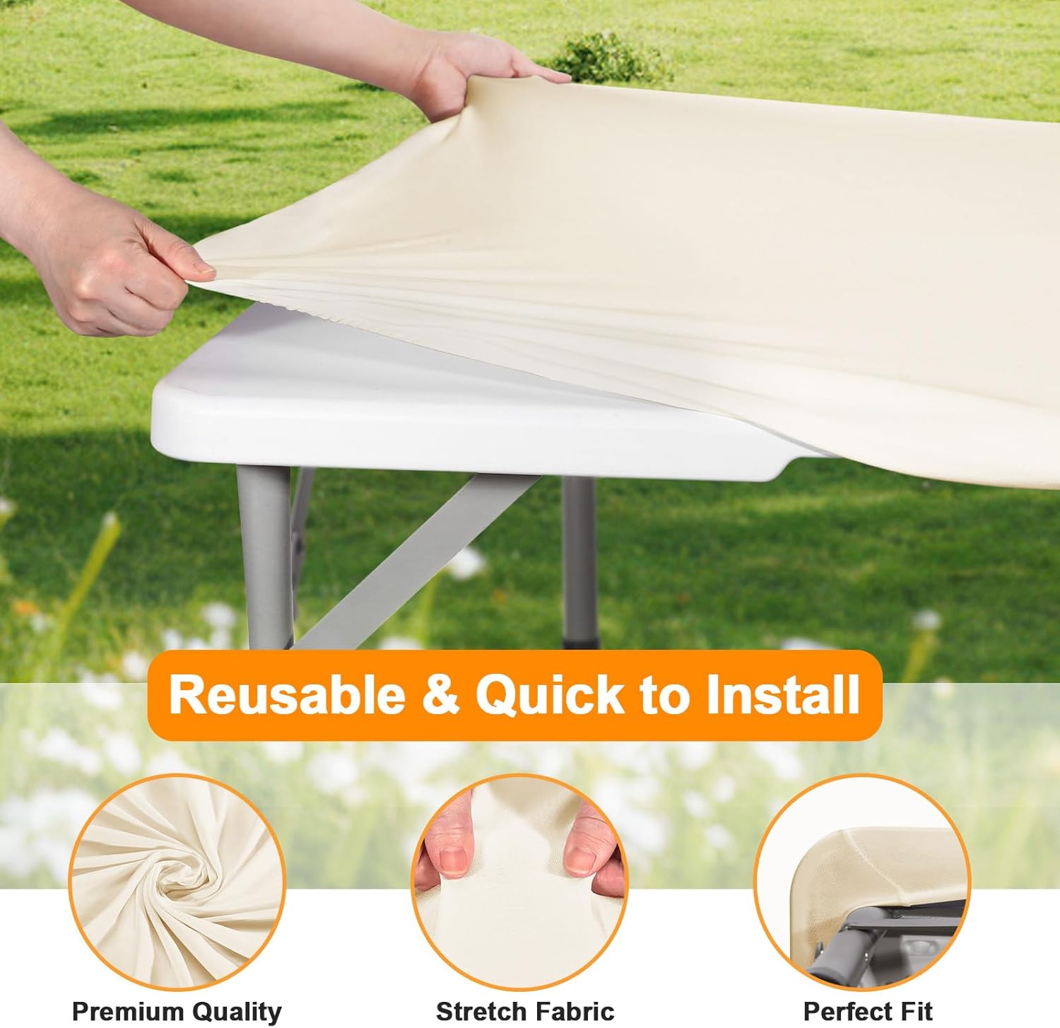 Stretchy Spandex Table Cover by [Brand Name] - 34" x 34" Ivory Fitted Tablecloth, Washable & Wrinkle-Resistant for Indoor/Outdoor Use