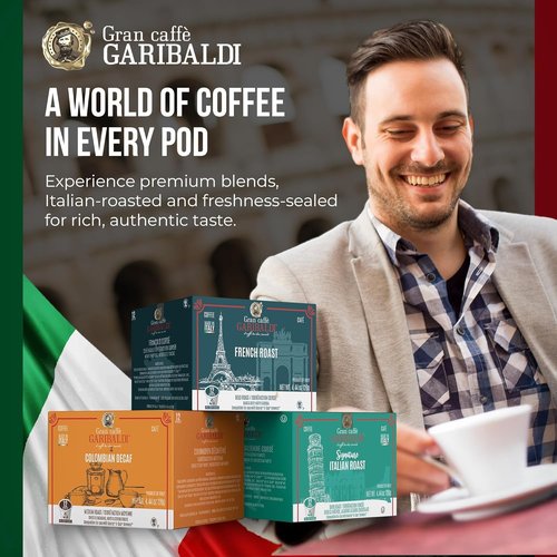 Caffè Garibaldi Coffee Pods, Single Serve Capsules for Keurig K-Cup Brewers, Single Serve Cups with 100% Arabica Blend, 12 Count Recyclable Coffee Pods - Donut Shop Light Roast