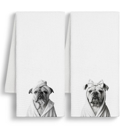 FISWAFY English Bulldog Gifts Hand Towels, Dog Bathroom Decor, English Bulldog Lover Gifts for Women Decorative Hand Towels for Bathroom Washroom Spa Gym, 16x24 Inch Set of 2