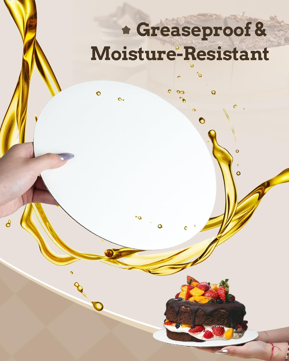 Bake Choice 10-Inch Round Cake Boards - 7 Pack Food-Grade, Waterproof & Oil-Proof Corrugated Bases