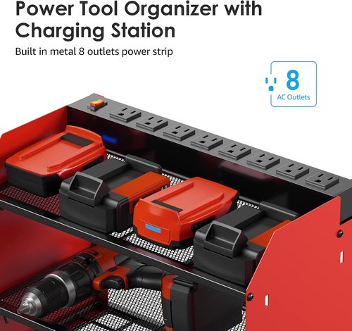 CCCEI Modular Power Tool Organizer - Wall Mount Charging Station & Heavy Duty Rack | Red, 1 Pack