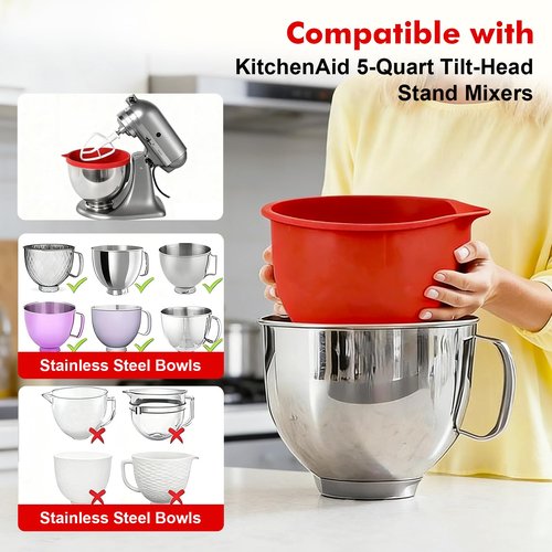 Silicone Liners for Kitchen Aid Tilt-Head 5QT Stand Mixers,3 PCS Silicone Bowl Liners with Lids,Thicker,Heat-Resistant & Non-Stick,Mixer Attachments & Accessories for Baking and Cooking