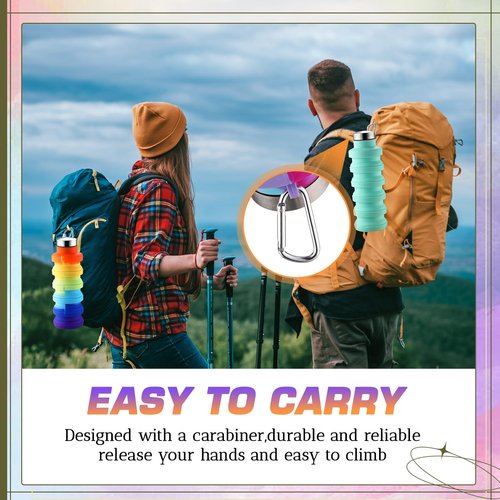 Sunnyray Collapsible Water Bottles Bulk Foldable Water Bottles 17oz Silicone Portable Leak Proof Reusable Sports with Clip for Travel Hiking Camping Outdoor(Tie-dye,20 Pack)