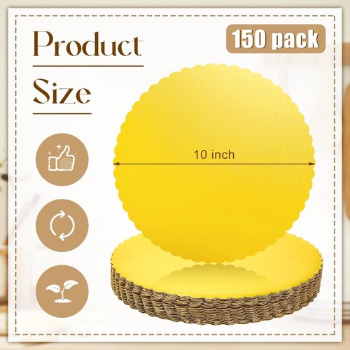 Dandat 150 Pcs 10 Inch Cardboard Cake Boards Bulk Round Gold Circles Boards Study Base for Cake Pizza Desserts for Wedding, Baking Decorating Supplies