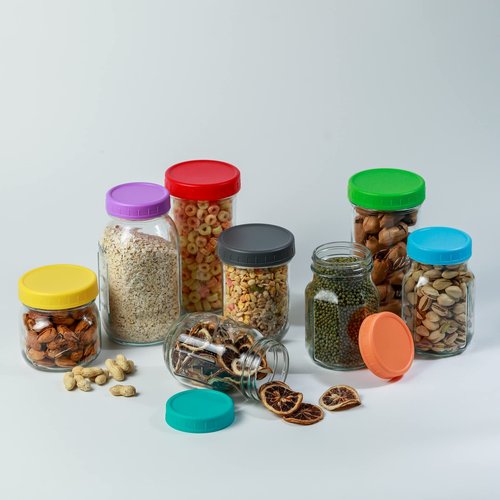 Bedgeta 12 Wide Mouth Mason Jar Lids with Silicone Ring,Thickened Leak-proof Lids Fit Ball,Kerr and More, Canning Lids, 86mm Plastic Mason Jar Lids