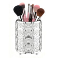 LUGUNU Makeup Brush Holder with Silver Crystal Bling – Elegant Vanity Organizer for Brushes, Pens & Pencils, Ideal for Bathroom or Office Countertop(1Pack)