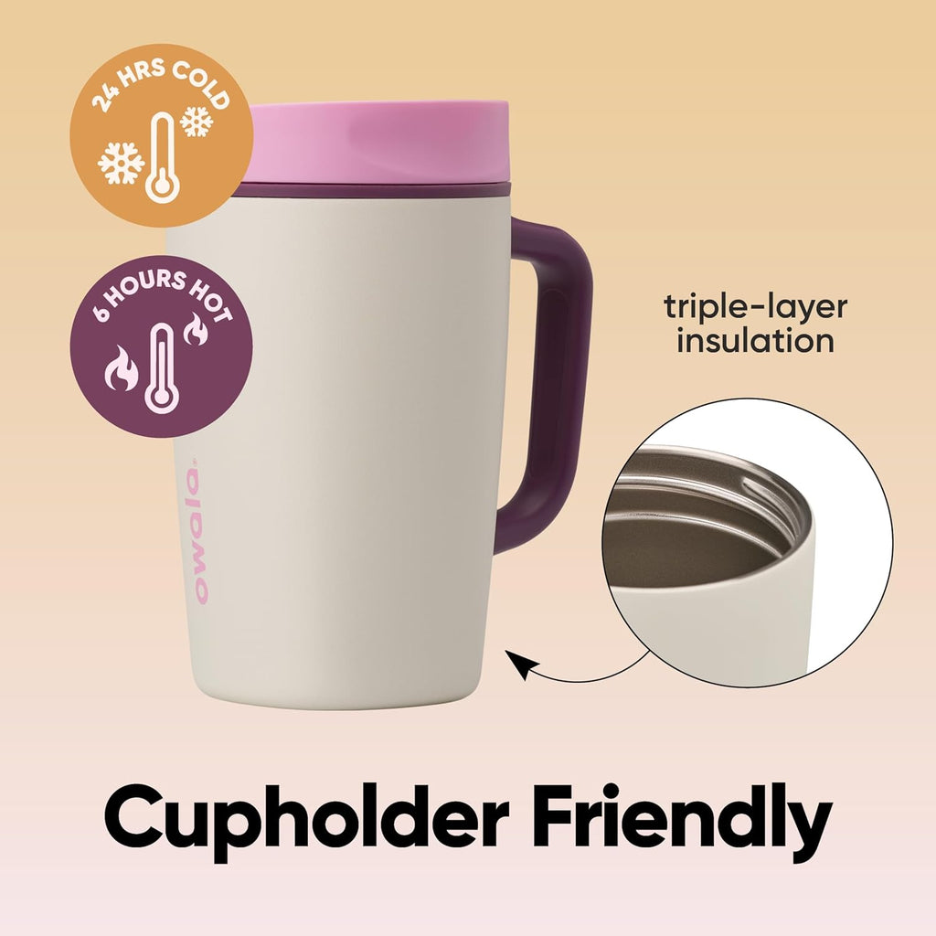 Owala SmoothSip Slider Travel Mug - 12oz Stainless Steel Insulated, 100% Leak Proof, Pink/Tan