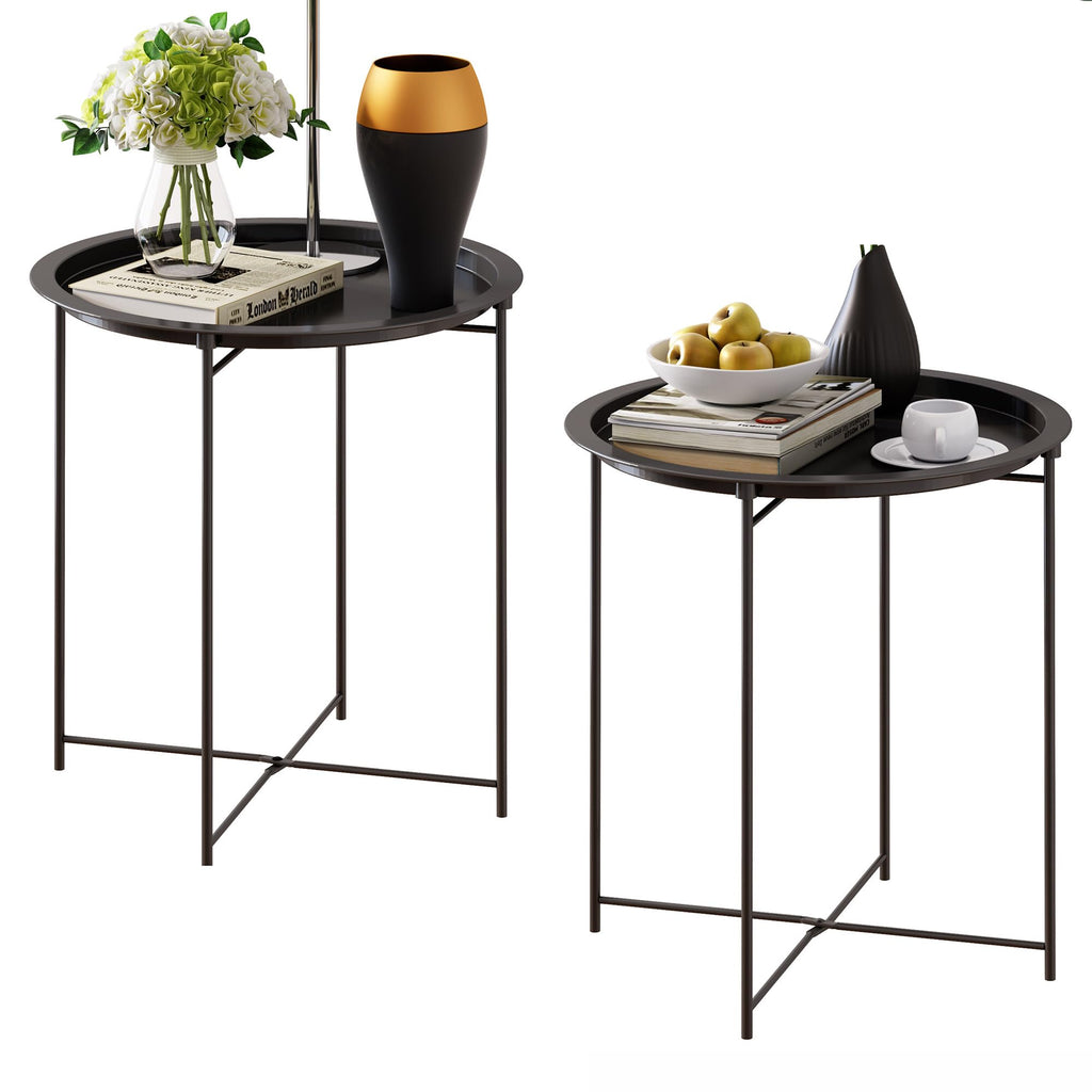 Elitehouse End Table Set of 2,Outdoor Side Table, Small Patio Round Folding Metal Black Side Tables for Outdoor,Living Room,Balcony and Office,Φ18.5" x 19.9"H，2 PCS