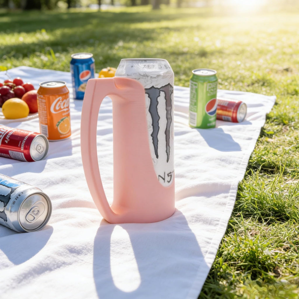 Slim Can Holder 12 Oz with Handle, 3D Printed Reusable Beverage Grip for Beer, Suitable for A Variety of 12 Oz Canned Beverages and Beer (Pink)