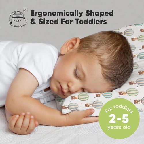 My Little Dreamy Toddler Pillow - Organic Cotton Travel Bed Pillow with Case, Soft & Breathable, 13x18 (Hot Air Balloon)