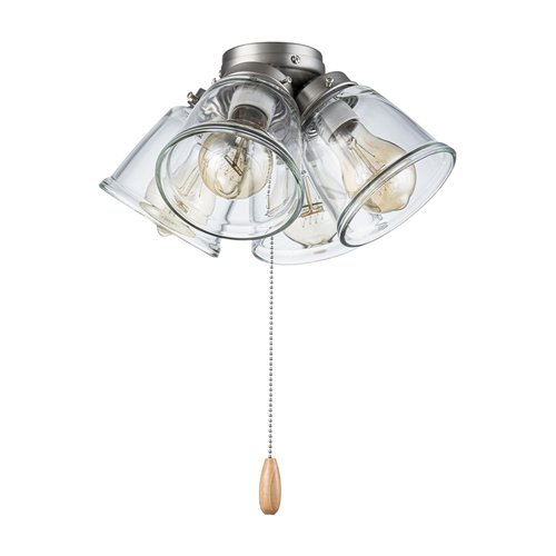 Aspen Creative 22016-1, Four-Light Ceiling Fan Light Kit with Pull Chain, Brushed Nickel Finish with Clear Glass Shades, 13-1/8" Diameter x 6-3/4" Height