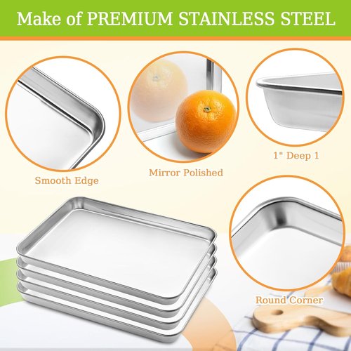 CEKEE Baking Sheet Set - 4 Stainless Steel Cookie Trays | Non-Toxic, Rust-Free, Dishwasher Safe, 16 x 12 x 1 Inch