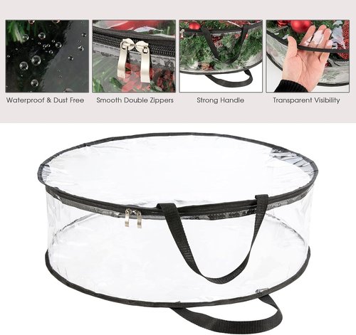 CINPIUK Clear Wreath Storage Bag - 30 Inch Heavy-Duty Christmas Wreath Protector with Handle