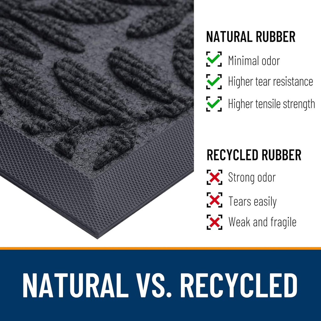 OLANLY Indoor Outdoor Door Mat - Waterproof All-Weather Doormat, 29.5x17, Sturdy Natural Rubber, Easy Clean, Medium Grey