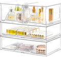 Stebopum Clear Acrylic Storage Drawers - 4 Pack Stackable Makeup Organizer for Bathroom & Vanity