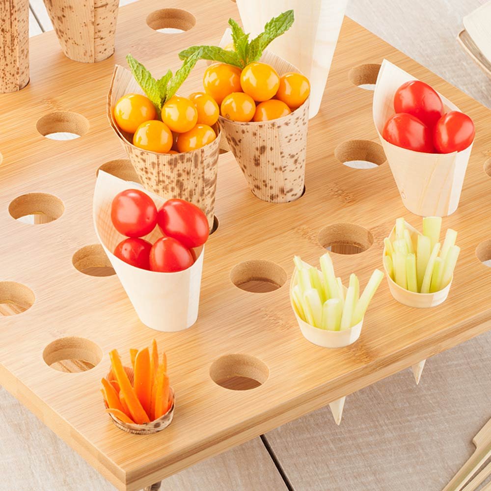 Restaurantware 13.5 x 3.8 Inch Cone Stand 1 Sturdy Cone Holder - With 36 Slots Cones Sold Separately Bamboo Cone Holder For Buffets Banquets Or Catering Events Party Supplies