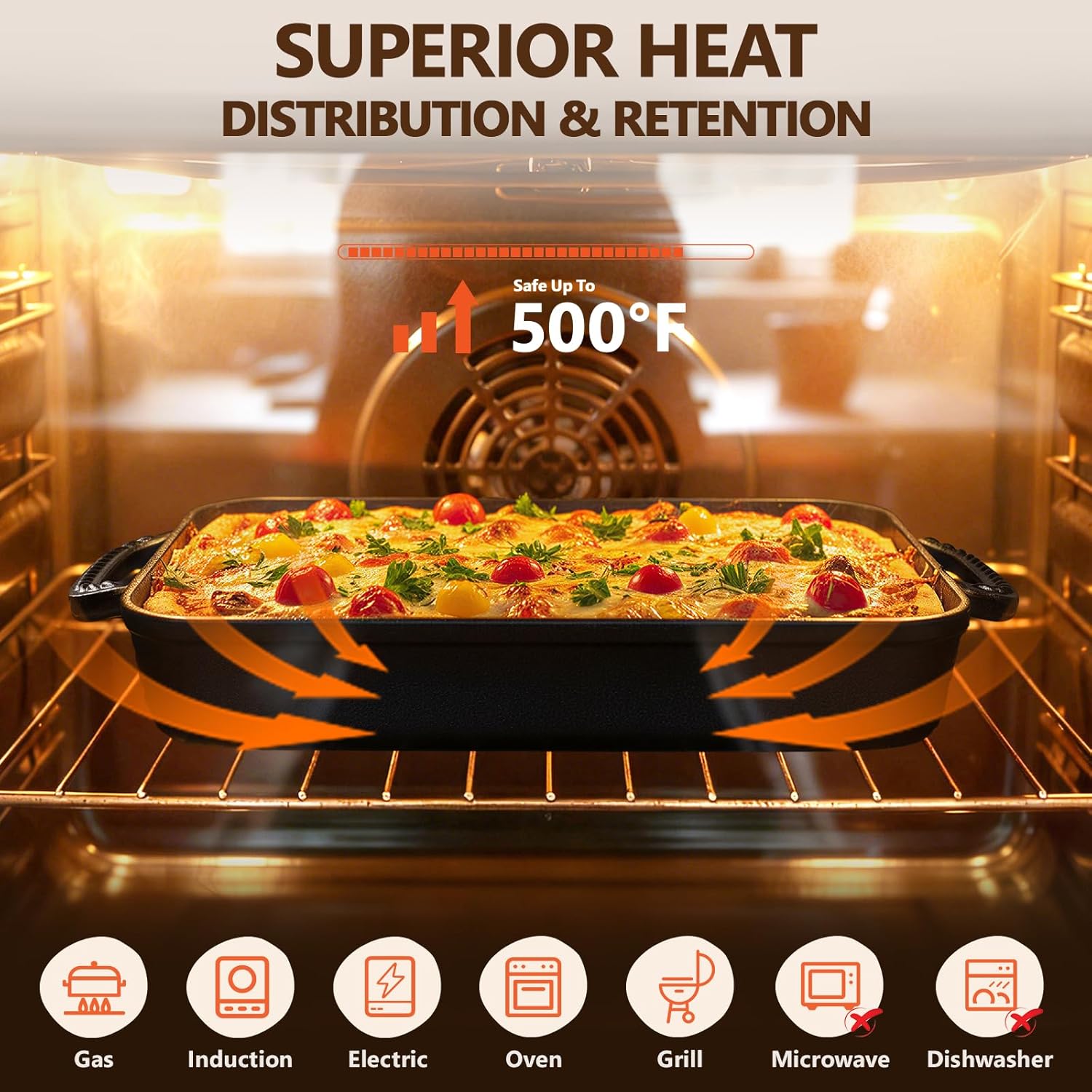 Cast Iron Detroit Pizza Pan - Pre-Seasoned 9x13 Inch Deep Baking Dish for Casserole & Lasagna