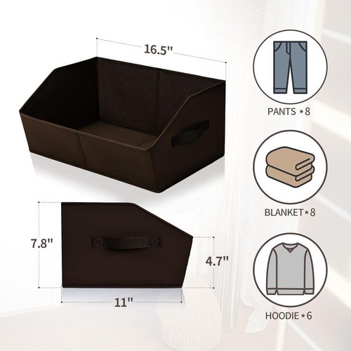 Homsorout Decorative Closet Baskets - Trapezoid Storage Bins with Handles, 3 Pack, Brown