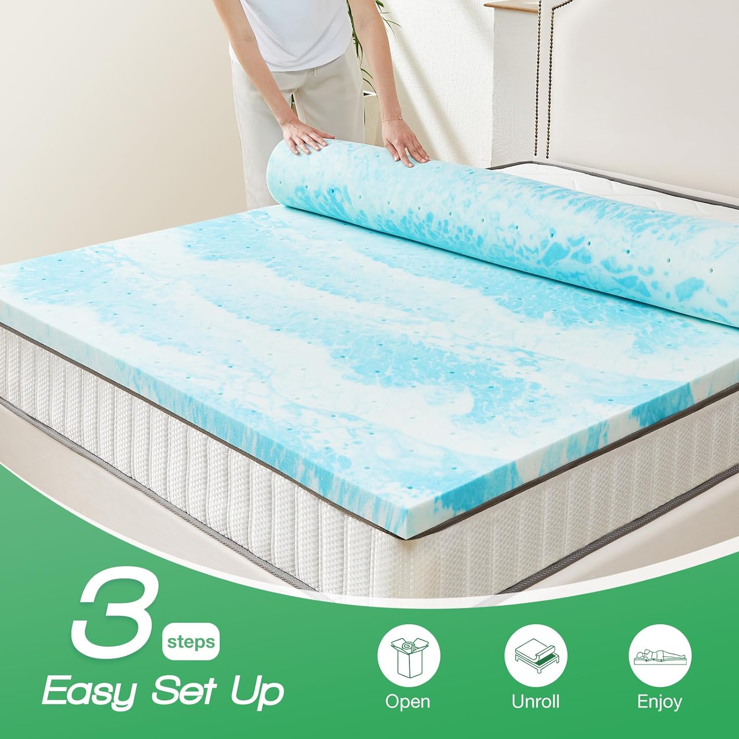 Sweetcrispy Mattress Topper - 2 Inch Thick Gel-Infused Memory Foam for Queen Size Bed | Cooling & Breathable