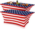 Oudain 2 Pcs Stretch Table Covers - Patriotic Red, White & Blue Spandex for 4th of July Celebrations | 6 Feet