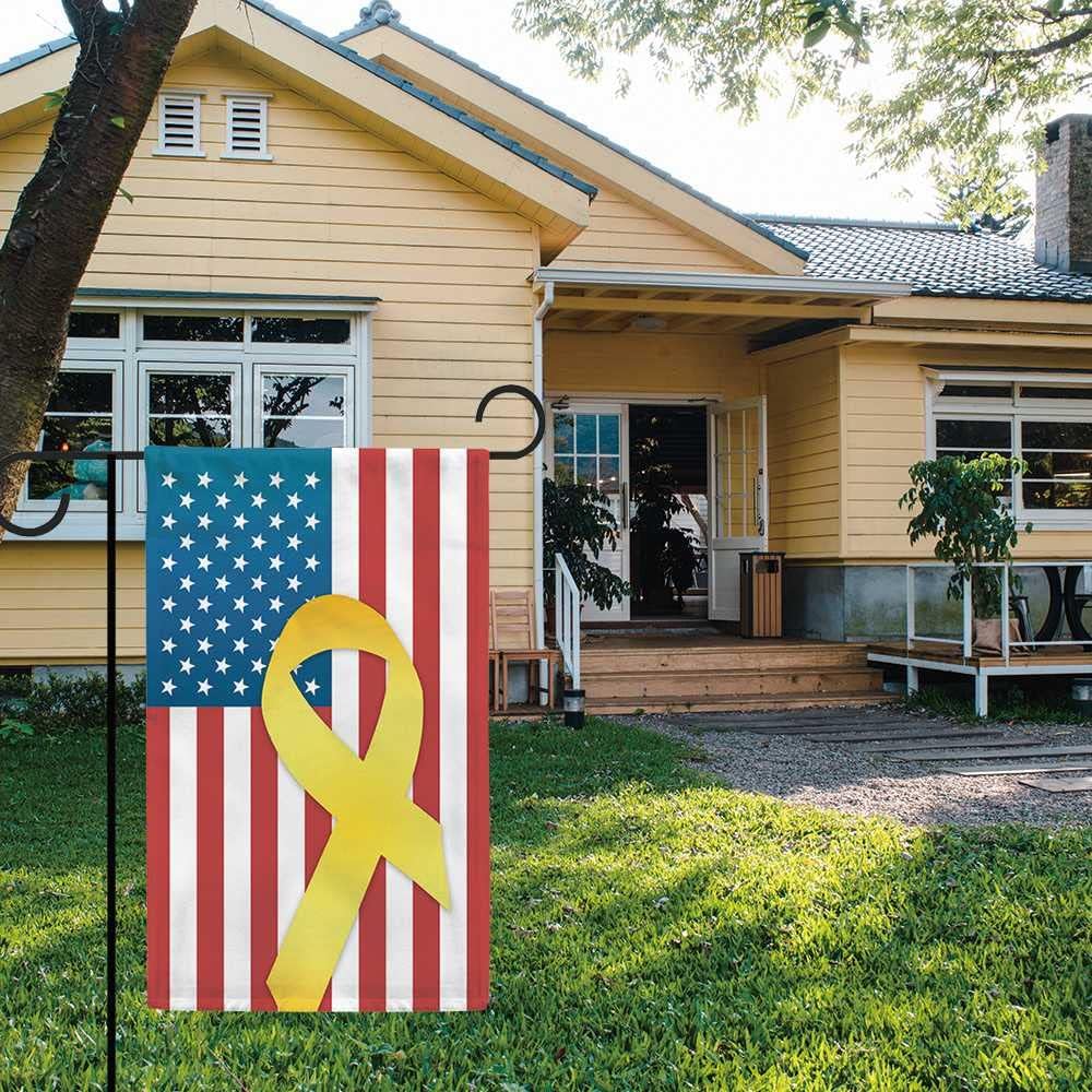 Remember Our Troops Garden Flag - USA Flag with Yellow Ribbon | Double-Sided 12.5x18 Inch Banner