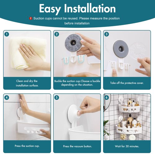 Budget & Good Corner Shower Caddy, 2 Pack Suction Cup Adhesive Shelves, NO-drilling Heavy Duty Storage Racks, Max Hold 44lbs, Waterproof for Bathroom & Kitchen