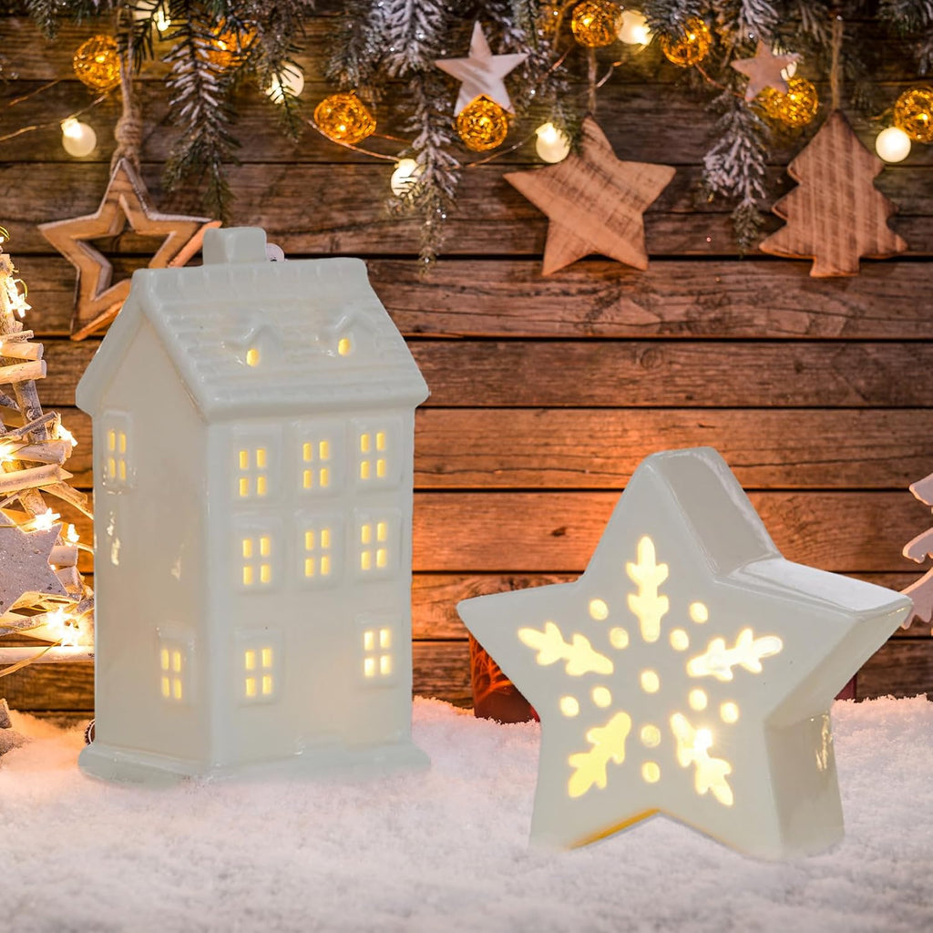 Regine Switzerland Ceramic Christmas Village Houses - White Small Tabletop Figurines for Festive Home Decor