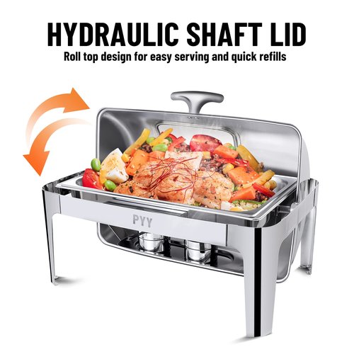 PYY Roll Top Chafing Dish Buffet Set Professional Chaffing Server Set Commercial Chafer 9QT, Chafers for Catering Rolling Buffet Servers and Warmers(Full Size Pan)