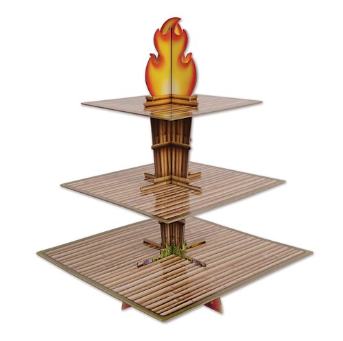 Beistle Tiki Torch Cupcake Stand Cake Holder Display, 15.25" x 11.25", Brown/Tan/Orange/Yellow