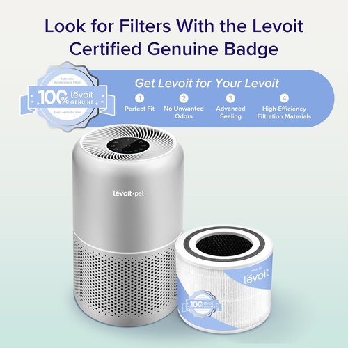 LEVOIT Air Purifier - HEPA Filter for Pets & Large Rooms | Efficient Odor & Dander Removal, Grey