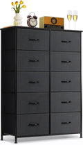 Regine Switzerland 10-Drawer Dresser - Anti-Tip Tall Storage Organizer with Wooden Top & Metal Frame | Black