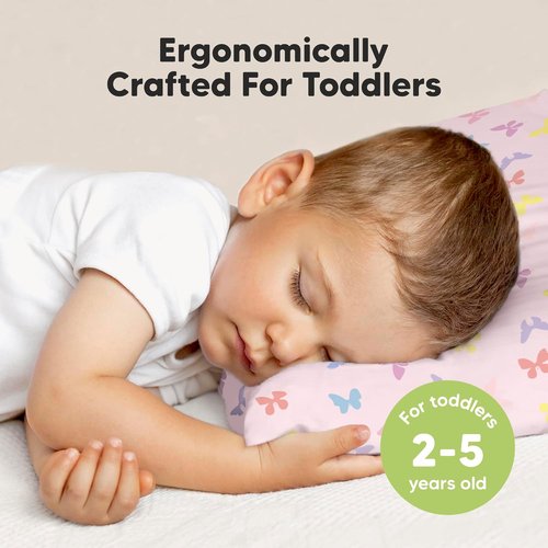 KeaBabies Jumbo Toddler Pillow - Soft Organic Cotton with Pillowcase, Machine Washable | Perfect for Travel (Flutter)