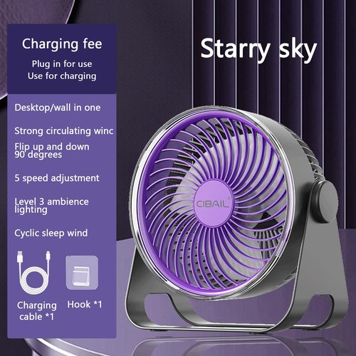 CIBAIL Brushless Motor Desk Fan, 7-Inch Quiet Turbo Table Fan with 5 Speeds, 90° Adjustable Tilt, USB Rechargeable Personal Portable Air Circulator for Home, Office, Bedroom, Kitchen, Outdoor