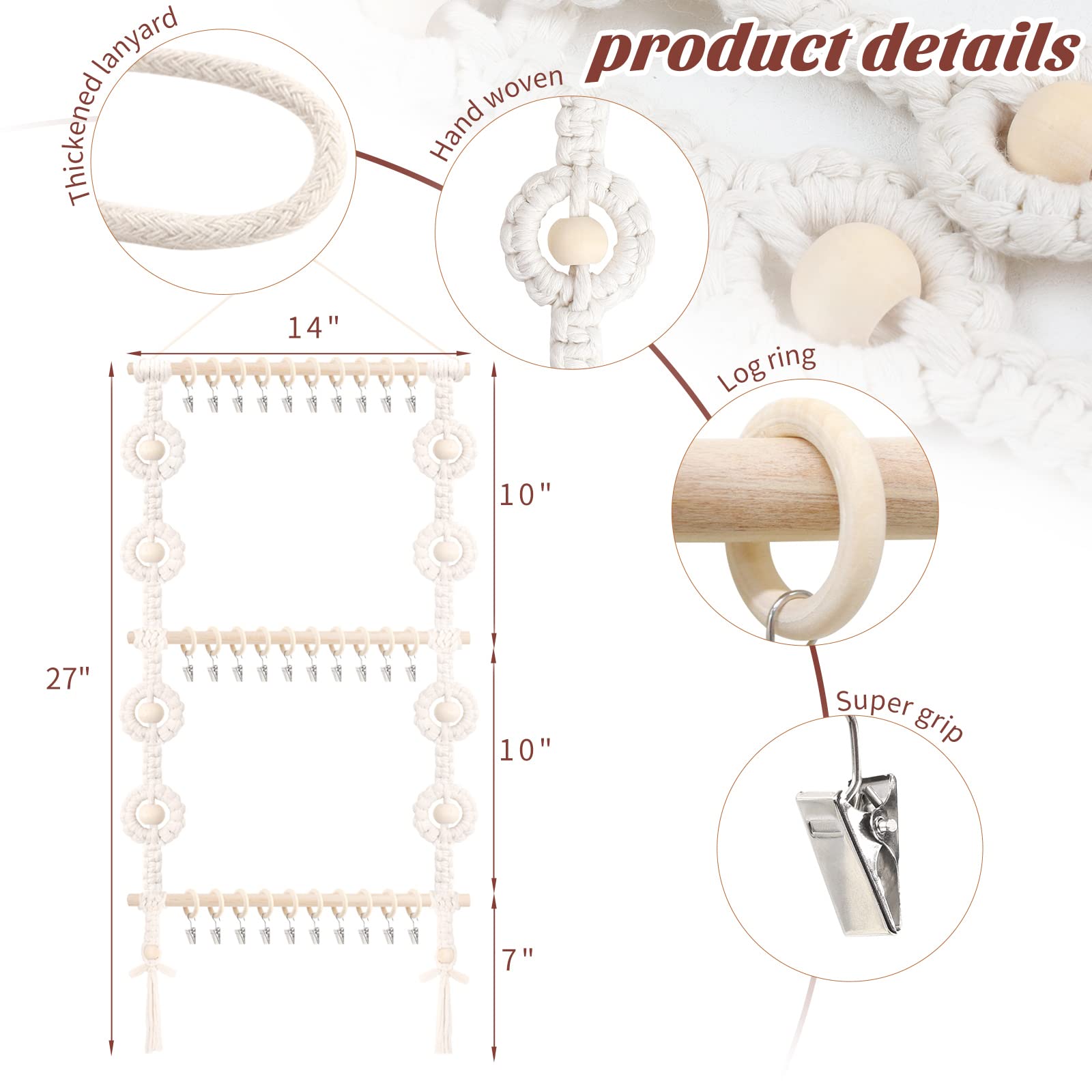 POVETIRE Baby Headband Holder, Hair Bows and Accessories Storage Organizer, Wall Hanging Decor for Nursery Toddler Girls Room (Beige-1)