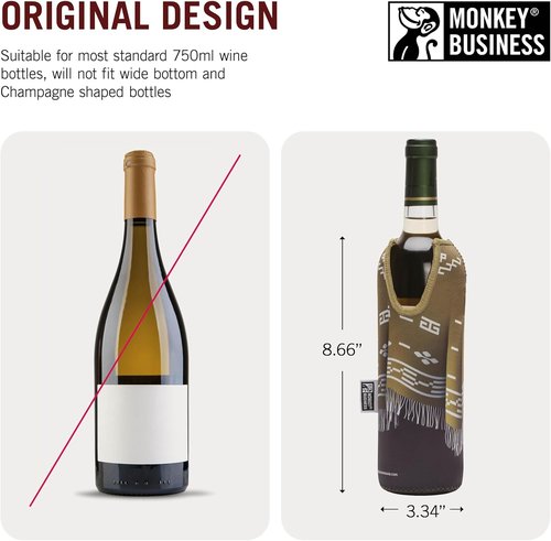 Monkey Business - Wine Bottle Poncho Covers: Set of 2 Insulated Neoprene Sleeves – Fun Wine Bottle Outfits for 750ml (25 oz) Bottles – Decorative Wine Accessories and Wine Gifts