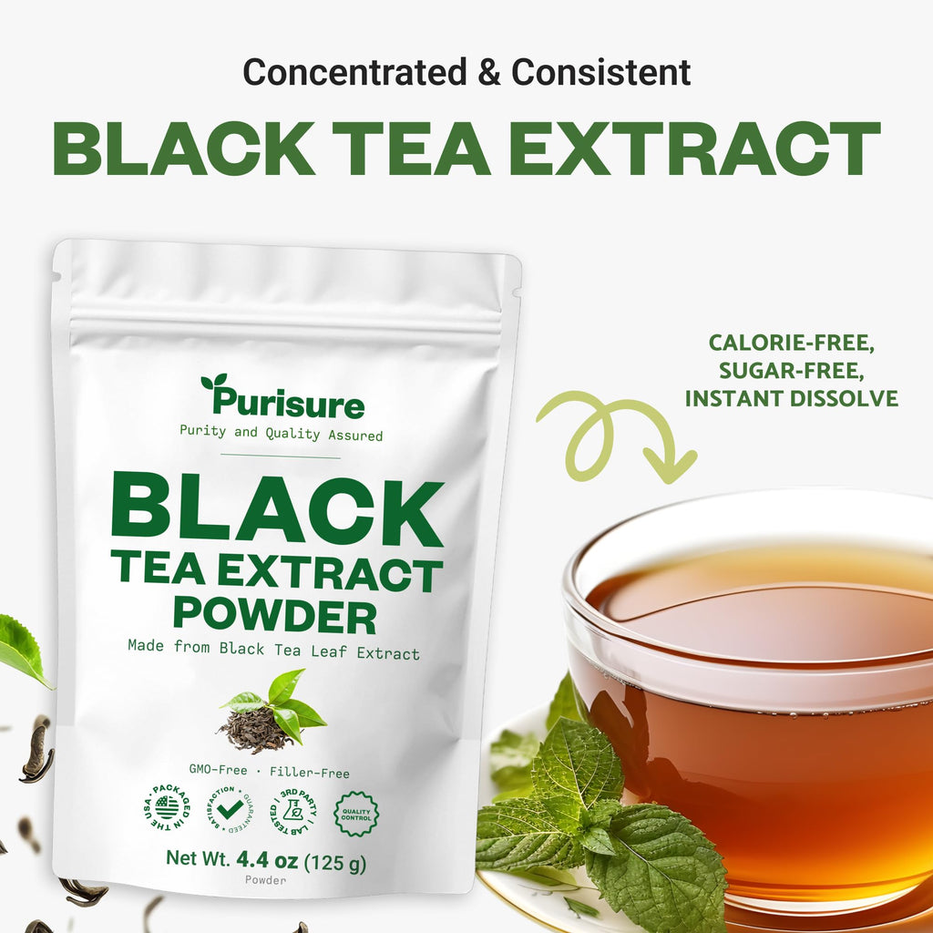 Instant Black Tea Extract Powder, Unsweetened Iced Tea Extract Powder from Real Black Tea Leaves for Hot or Cold Drinks, Instant Black Tea Mix for Beverages, Smooth Mixing, Zero Additives, Non-GMO, 125g , 250 Servings